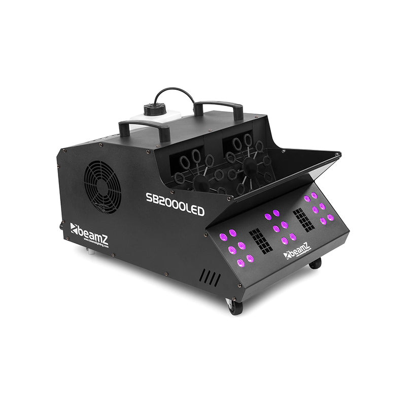 Schwarze Nebel- und Seifenblasenmaschine mieten mit LED-Lichtern für Events und Partys