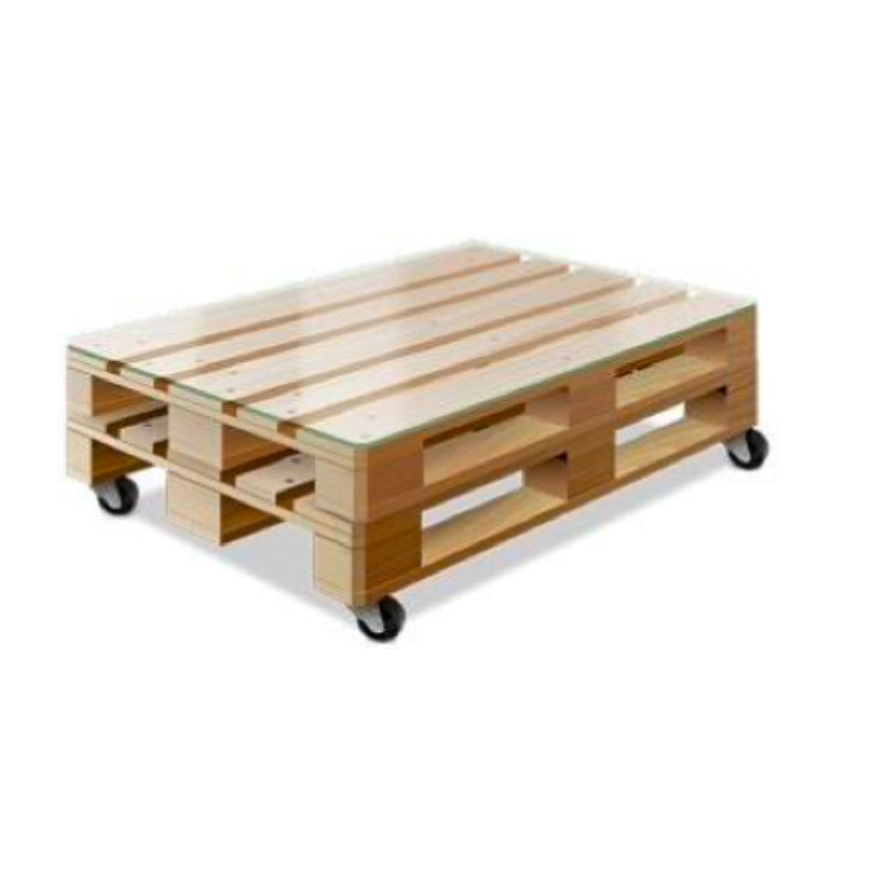Moderner Palettentisch auf Rollen vermietung aus Holz mit robustem Design und praktischer Mobilität