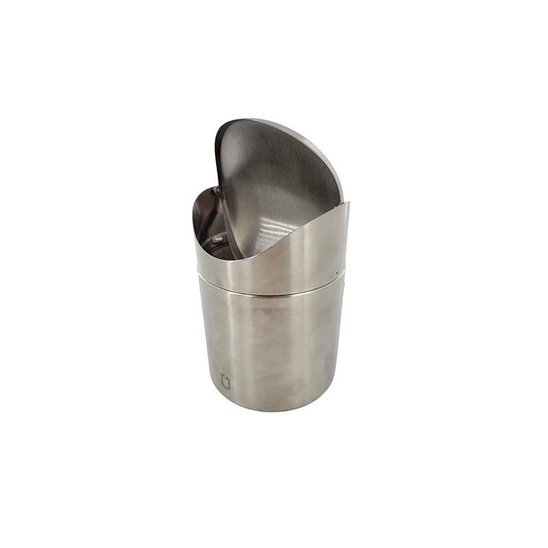 Tischmülleimer aus Edelstahl Verleih in modernem Design mit schwenkbarem Deckel