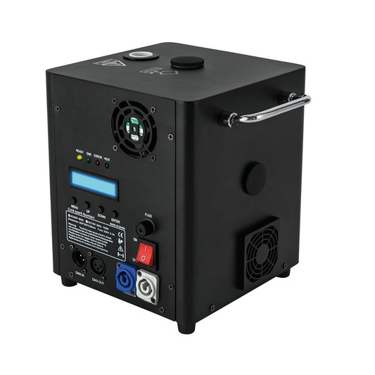 Kalte Funkenmaschine Verleih in Schwarz mit Steuerpanel und Anschlüssen für verschiedene Veranstaltungen