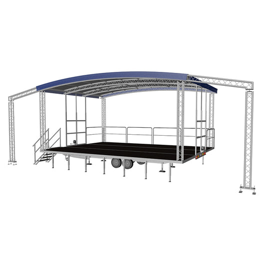 Bühne 8x6 Meter leihen mobile Open Air Bühne mit Überdachung Truss Treppe und Geländer von Hansekontor Wismar