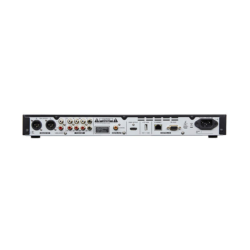 Rückseite des Tascam BD-MP1 MK2 Blu-Ray Vermietung Geräts mit Audio- und Videoanschlüssen